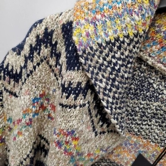 Cozy Boho Belted Hoodie Geometric Open Front Cardigan - Free People Vibes - Picture 5 of 11